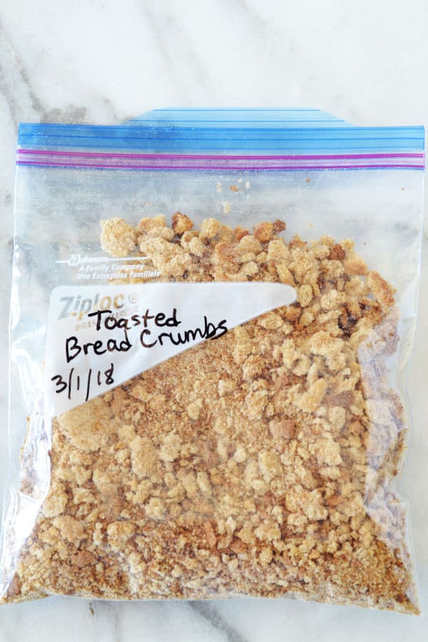 homemade bread crumbs in freezer zip top bag