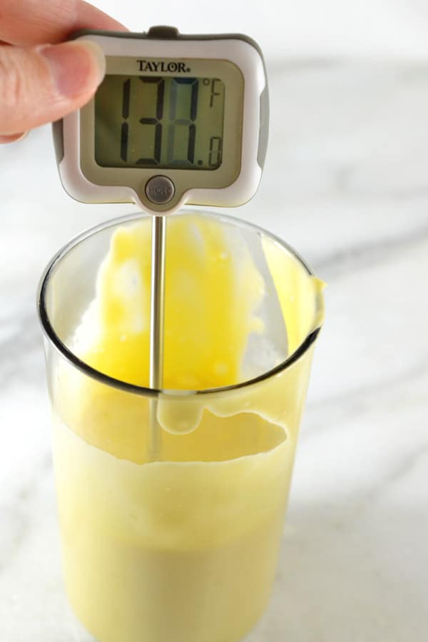 thermometer in hollandaise sauce