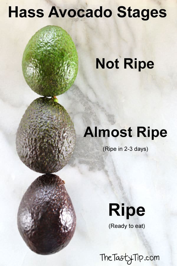 3 avocados in different ripeness stages