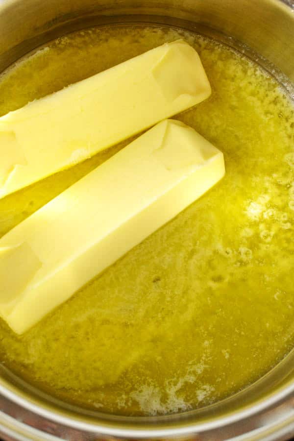 butter melting in pan to make clarified butter