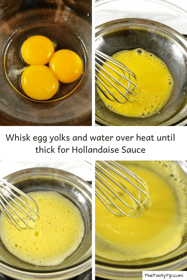 progression of egg yolk and water whisking for hollandaise sauce