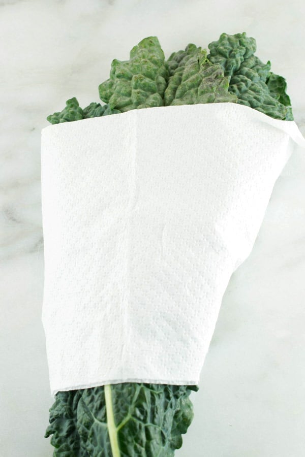 kale wrapped in a paper towel