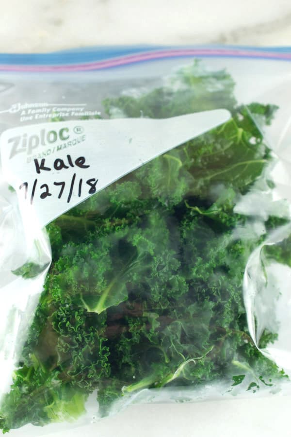 frozen kale in zip top bag