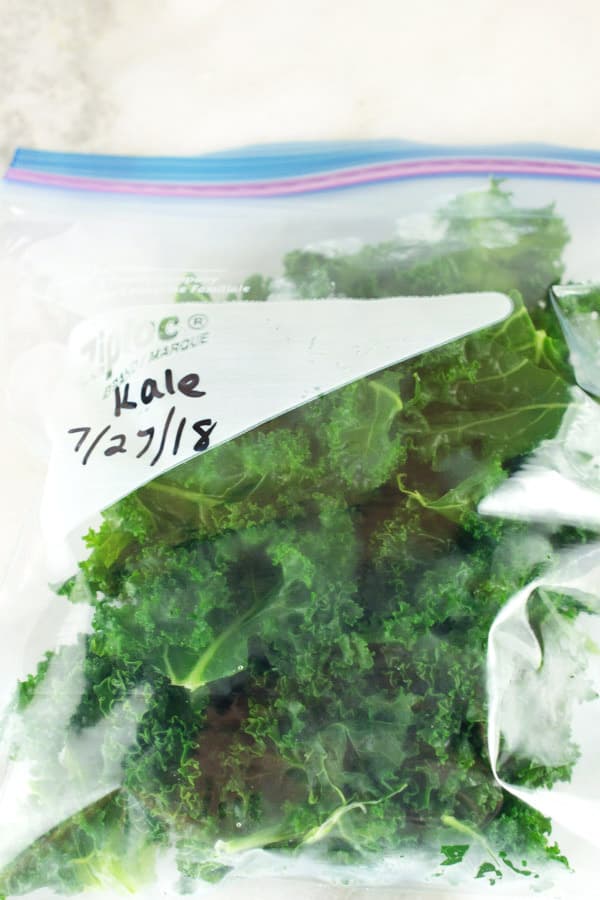 frozen kale in zip top bag