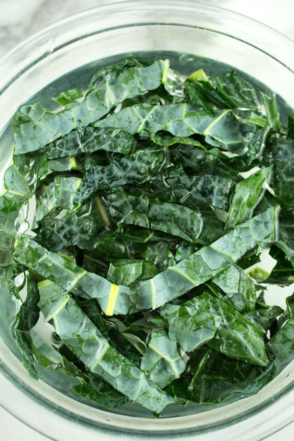 washing kale ribbons