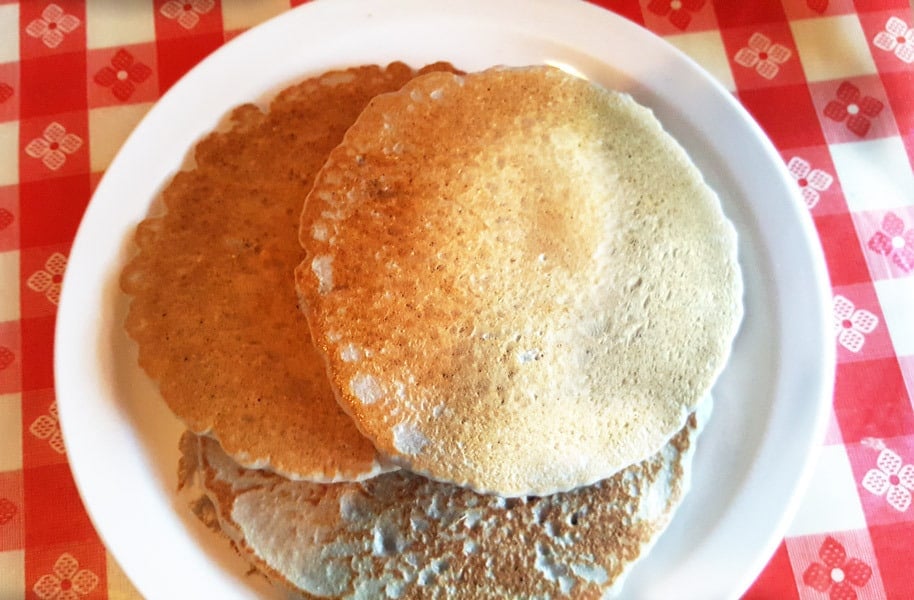 blue corn pancakes at Cecilia's Cafe