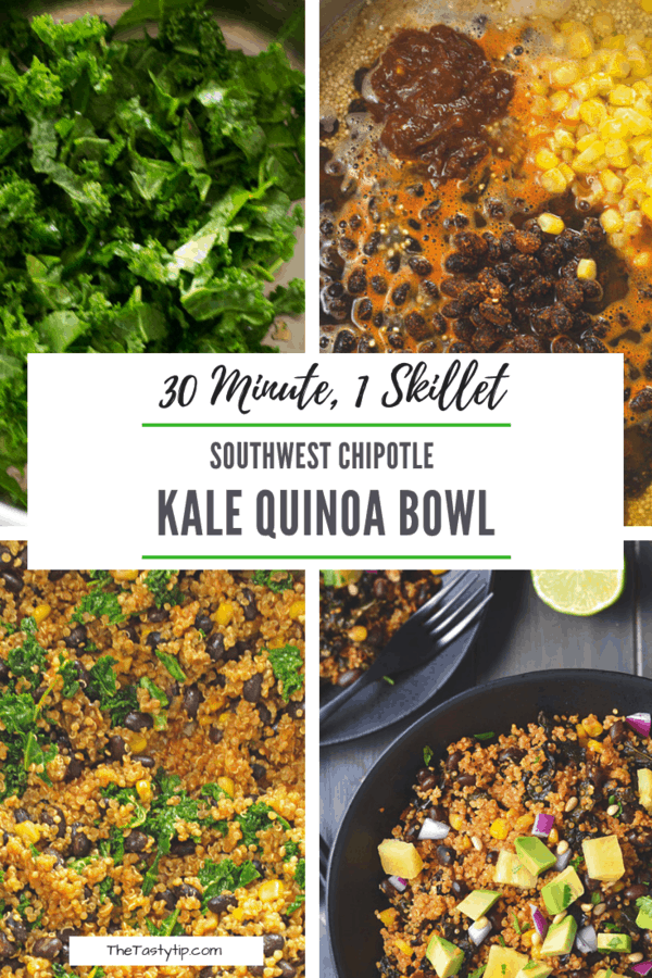 pictures of process of making kale quinoa power bowl