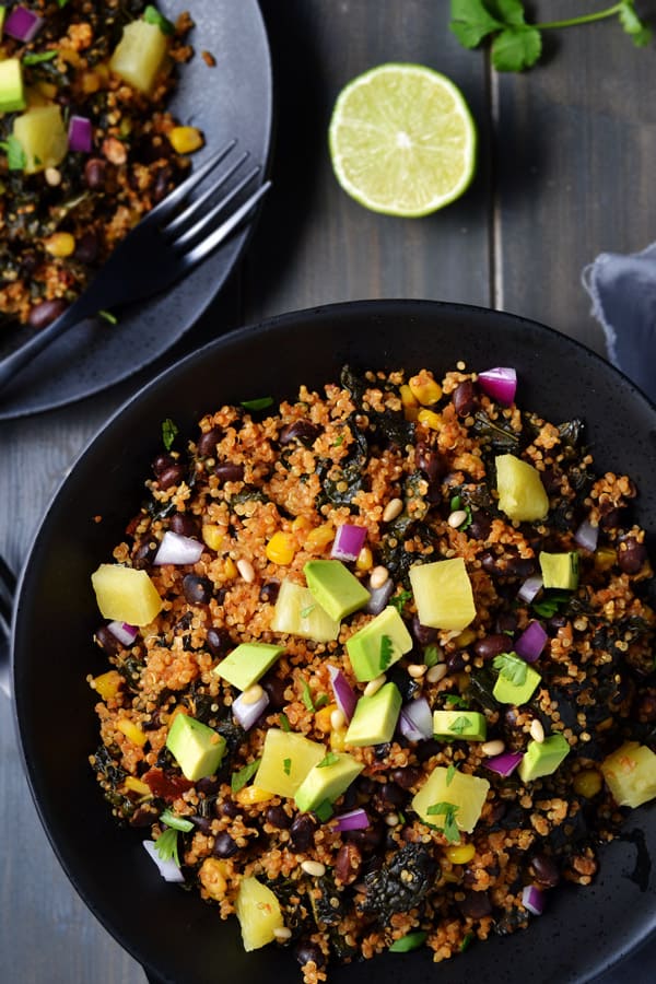 serving bowl of southwest chipotle kale quinoa
