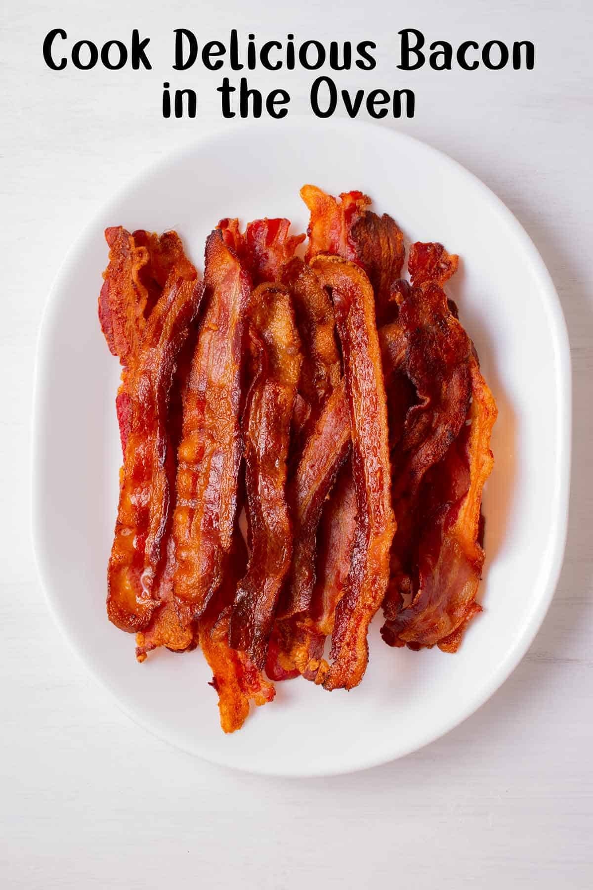 Cooked bacon piled on a serving platter.