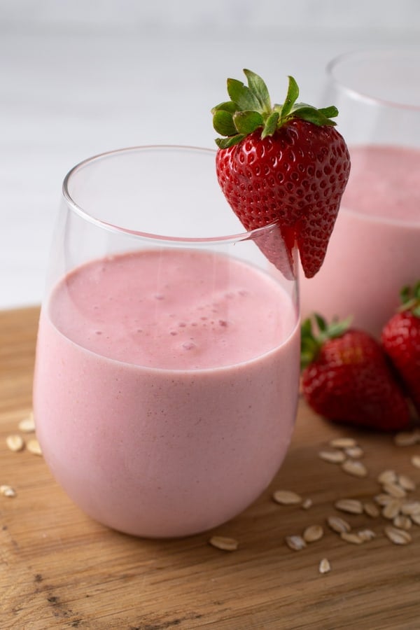 glass of strawberry smoothie