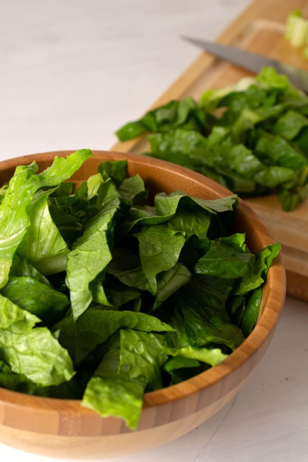 bowl of chopped romaine lettuce