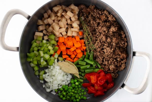 ingredients in vegetable soup with ground beef