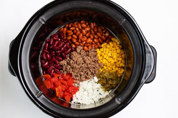 taco soup ingredients in slow cooker