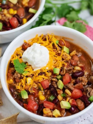 bowl of taco soup with ground beef