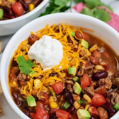 bowl of taco soup with ground beef
