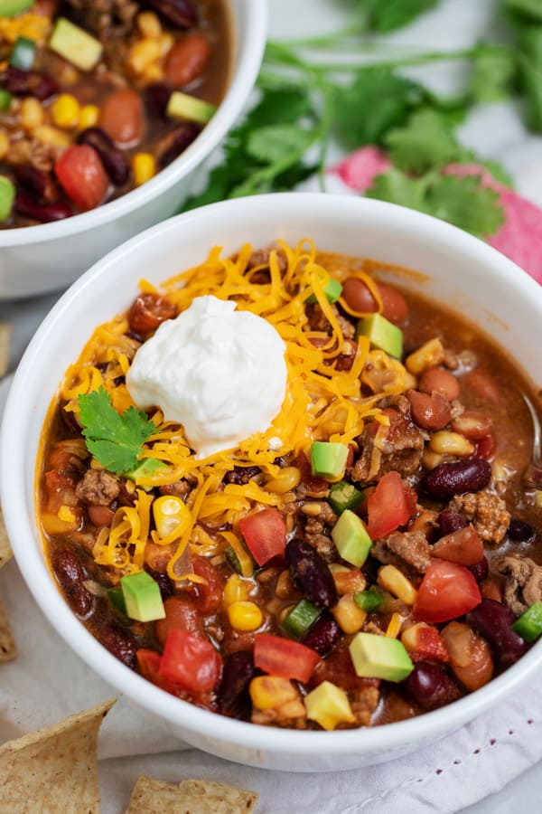 bowl of taco soup with ground beef