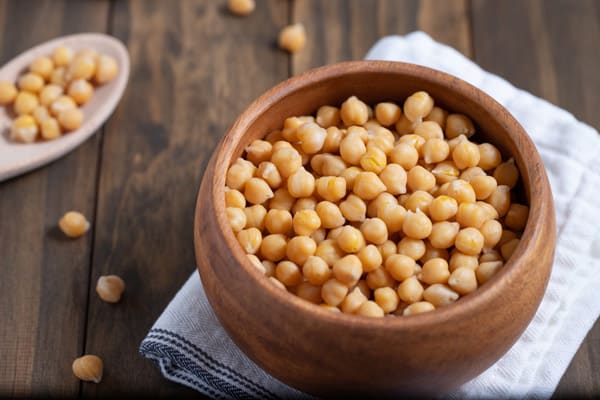 bowl of cooked chickpeas (garbanzo beans)