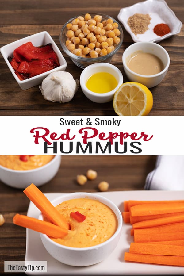 hummus ingredients and bowl of hummus with carrots