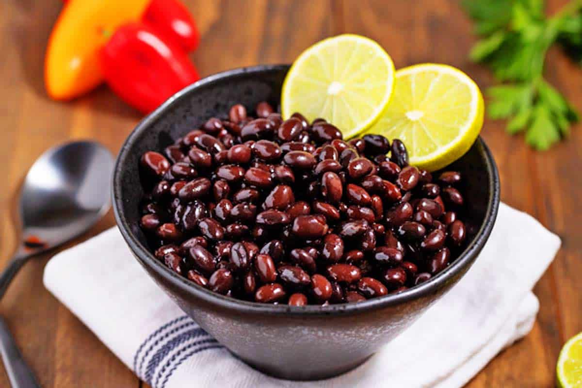 Homemade cooked black beans in a bowl.