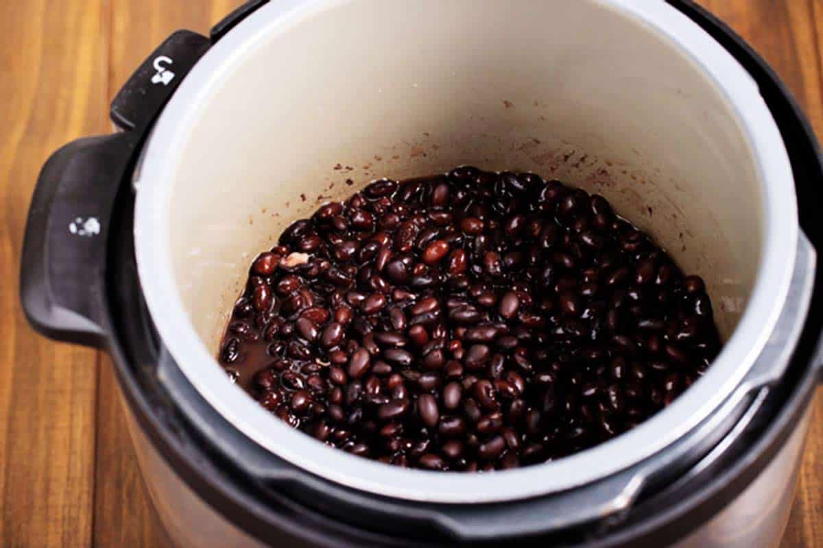 Cooked black beans in an Instant Pot.