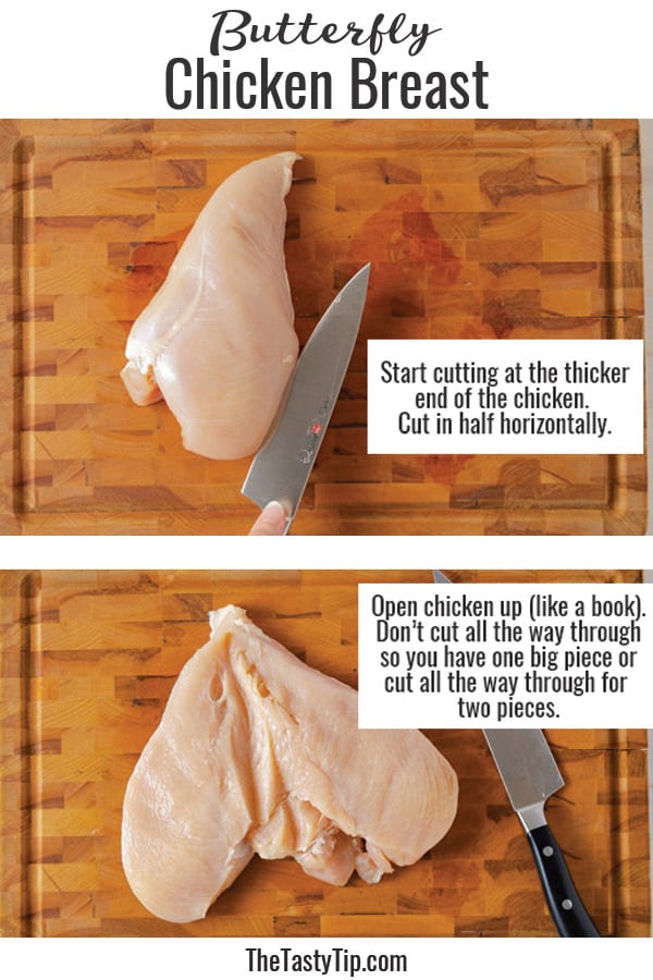 cutting chicken breast in half horizontally
