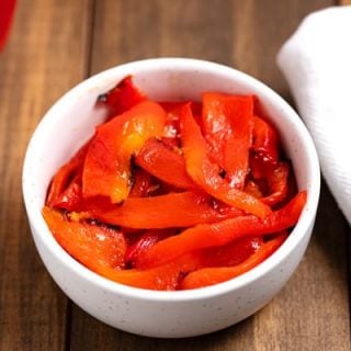 sliced roasted peppers in a bowl