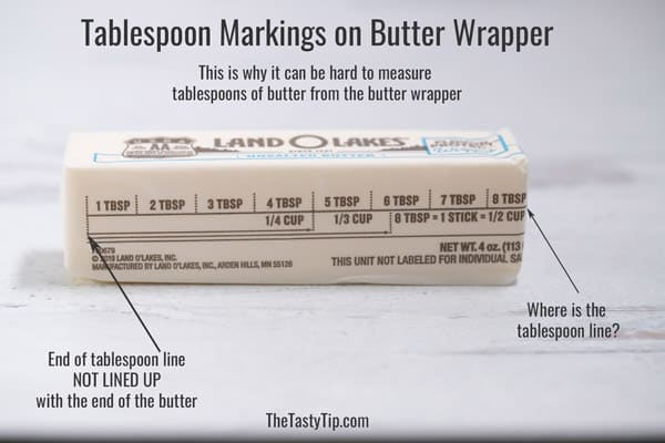 tablespoon line not lined up on cube of butter