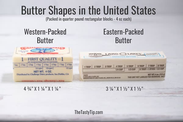 United States butter packaged east of the Rocky Mountains is usually long a...
