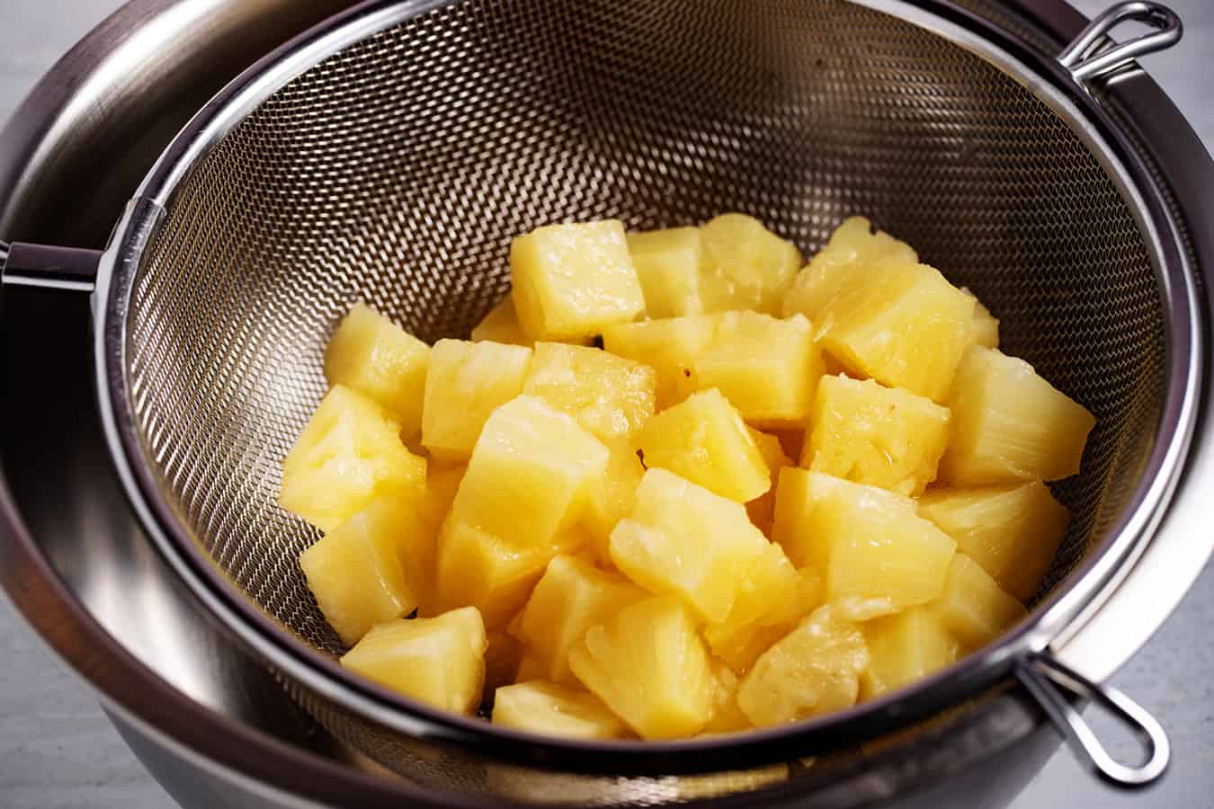 pineapple draining in colander