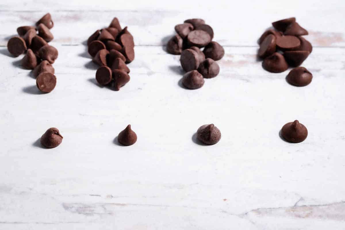 piles of different brands of semi-sweet chocolate chips