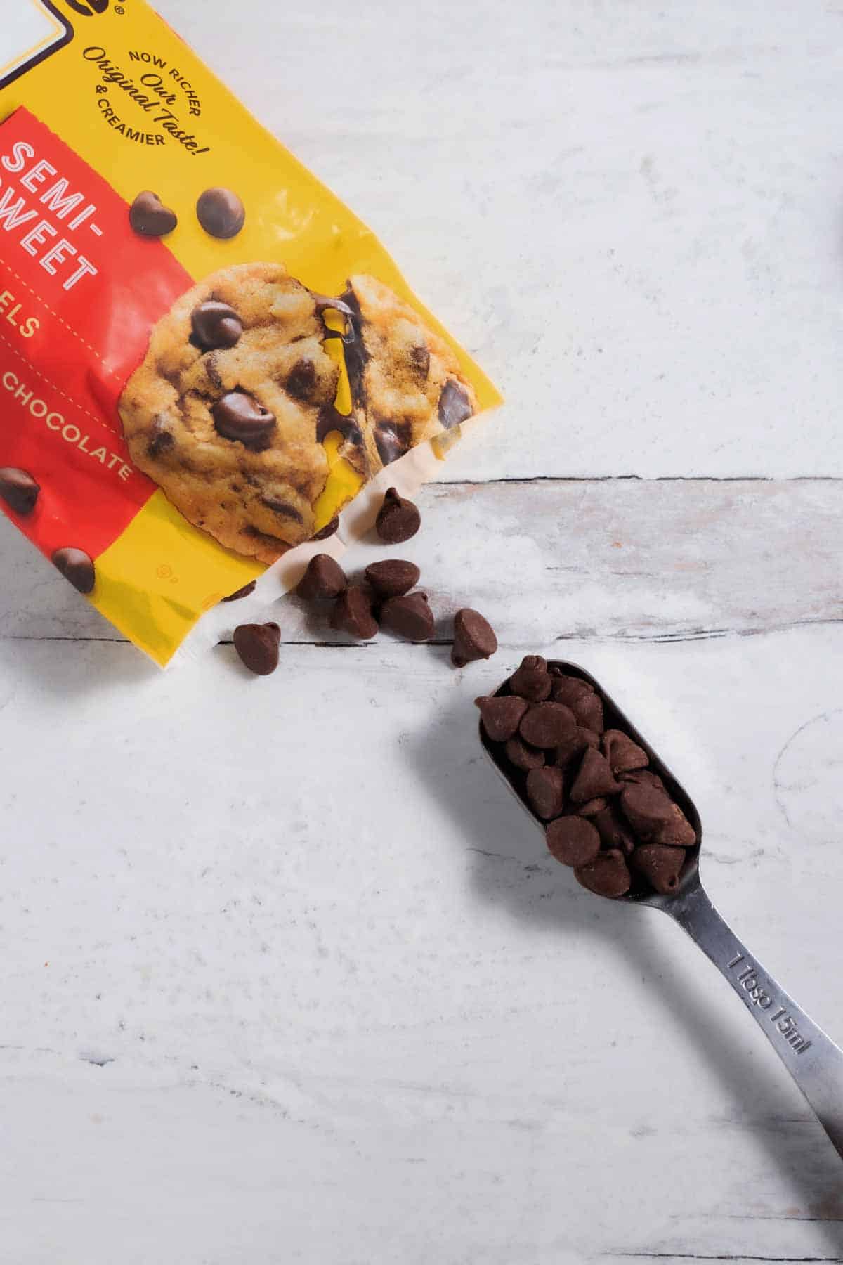 tablespoon of chocolate chips and chocolate chip bag