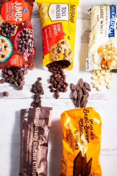 bags of different brands of chocolate chips