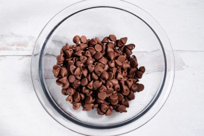 glass bowl of milk chocolate chips