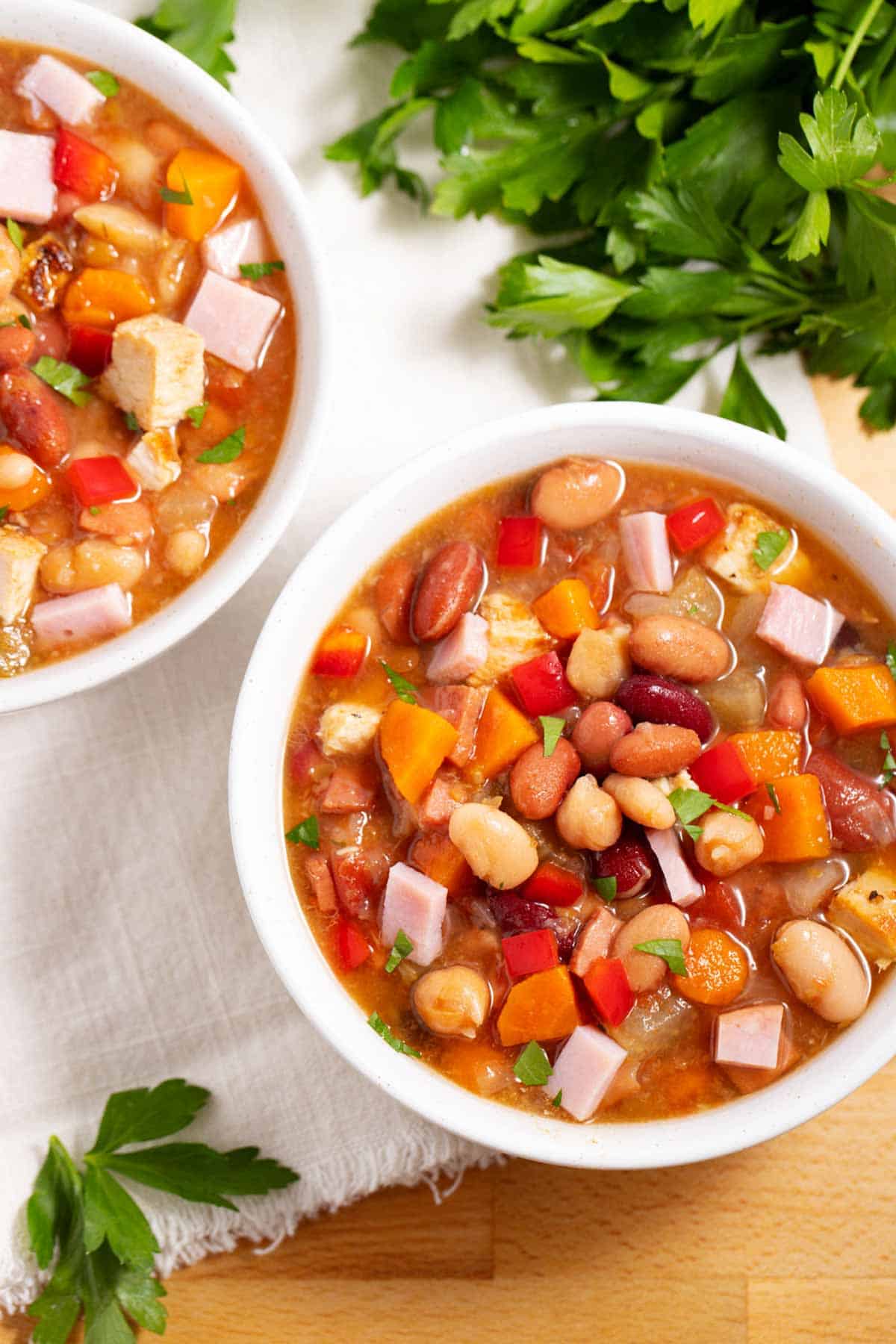 Two bowls of 15-bean soup.