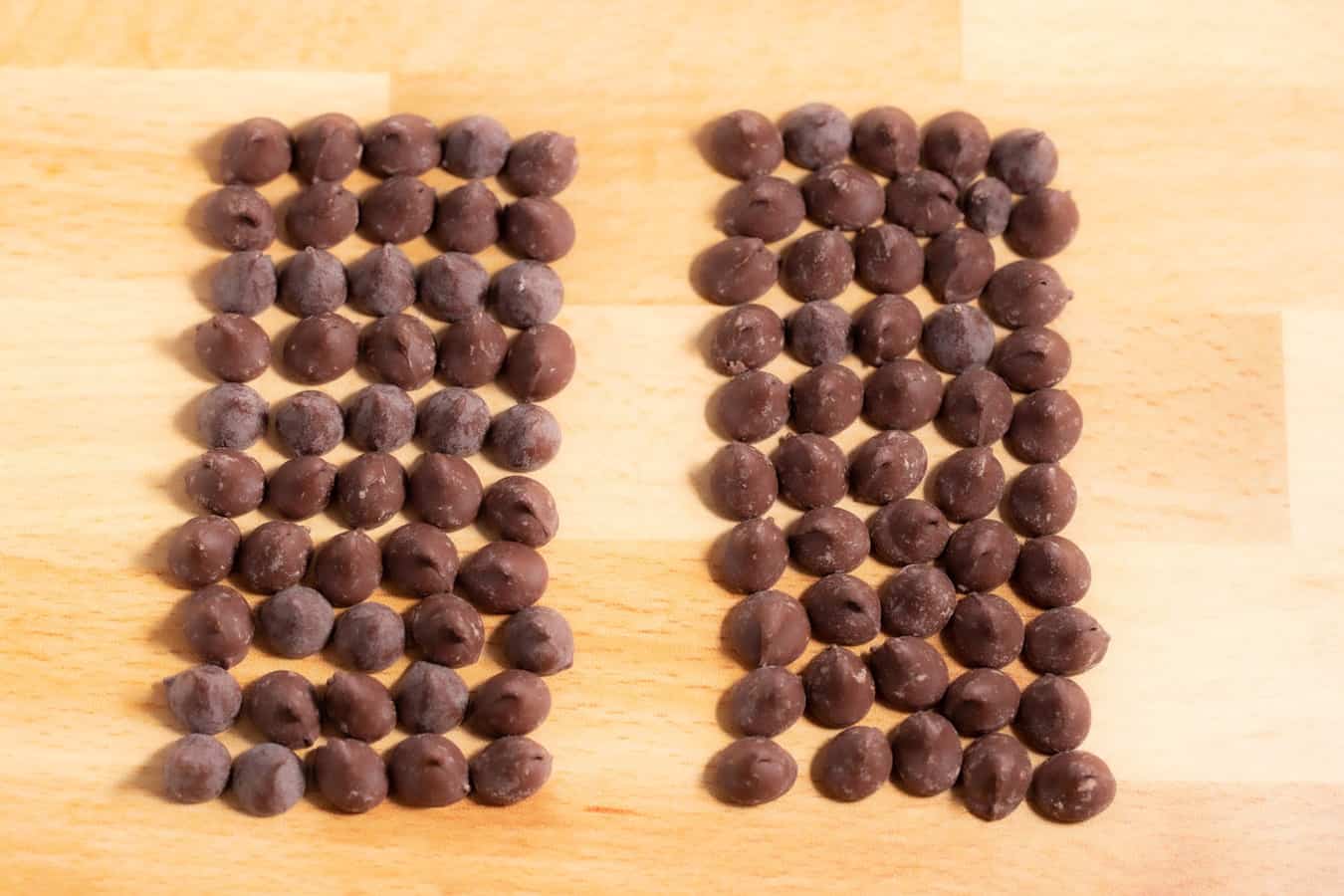 rows of chocolate chips lined up