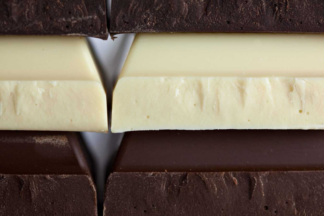 White and dark chocolate stacked.