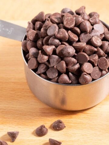 Heaping cup of chocolate chips.