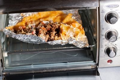 unrolled burrito in toaster oven to reheat