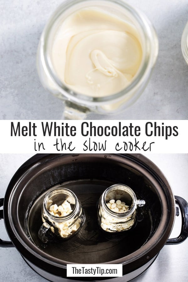 Melting white chocolate chips in a slow cooker.