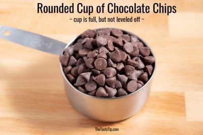 rounded cup of chocolate chips