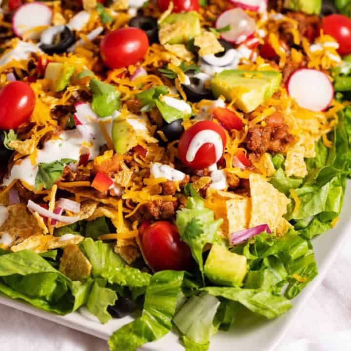 plate of taco salad with catalina dressing