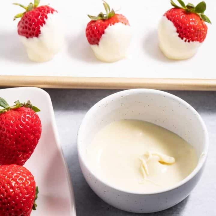 white chocolate dipping station for strawberries