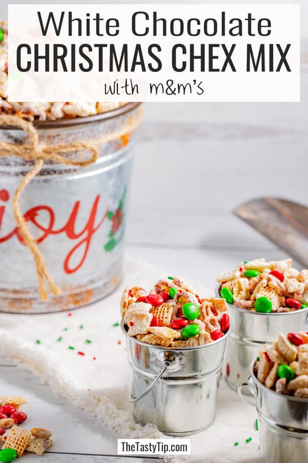 Pails of Christmas white chocolate chex mix recipe.