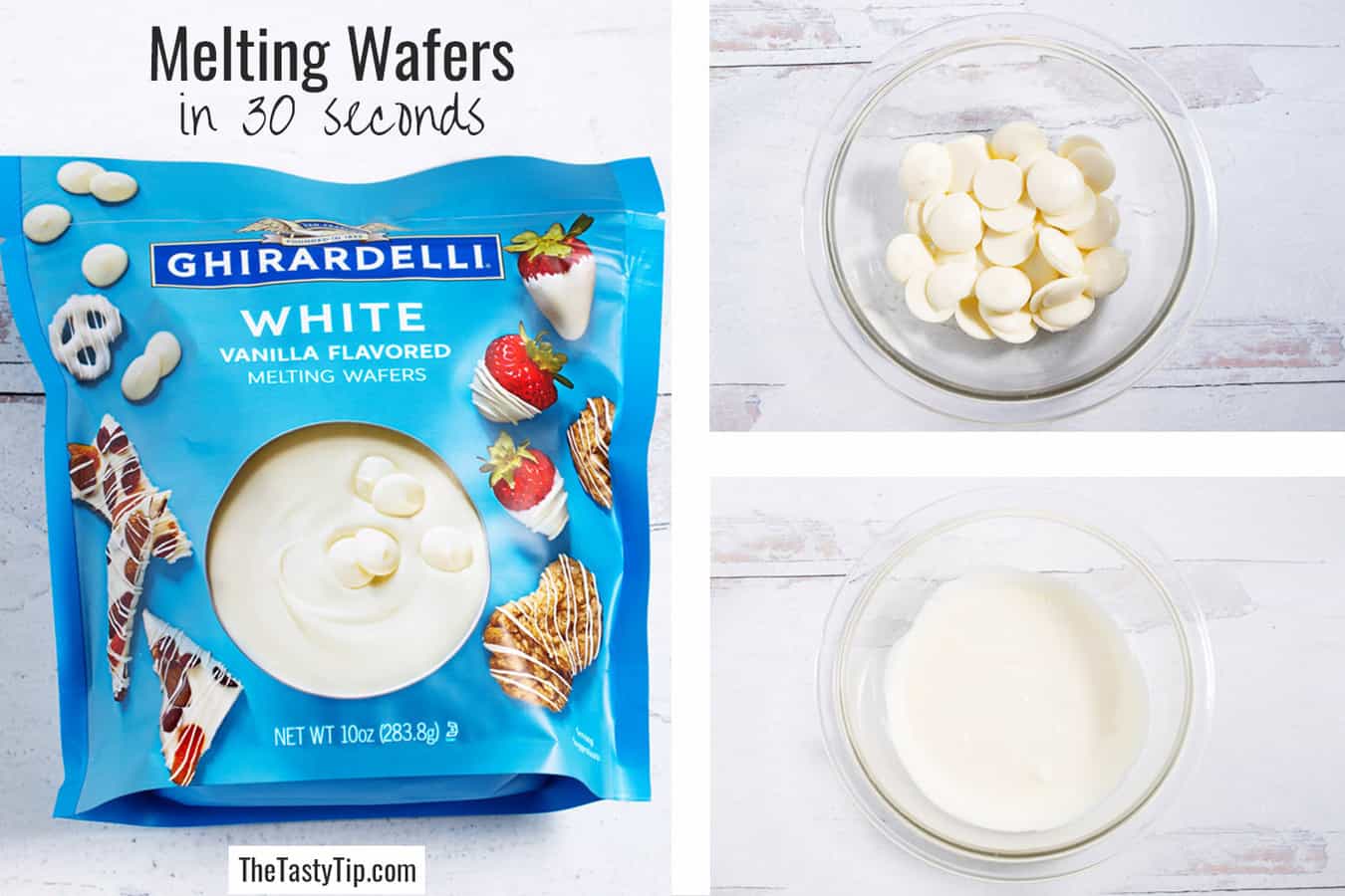 Melting wafers in package, bowl, and melted.