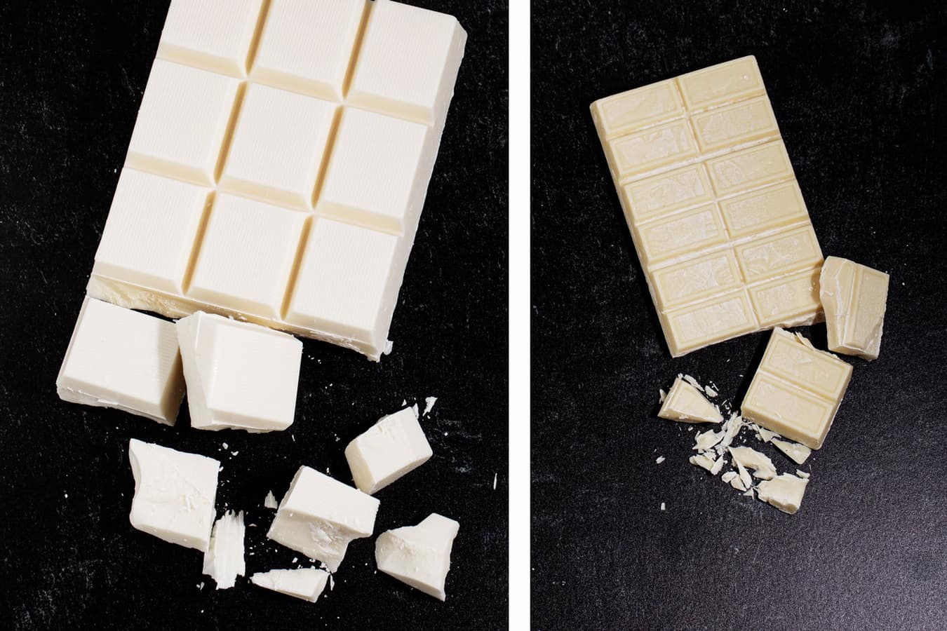 Almond bark and white chocolate next to each other.