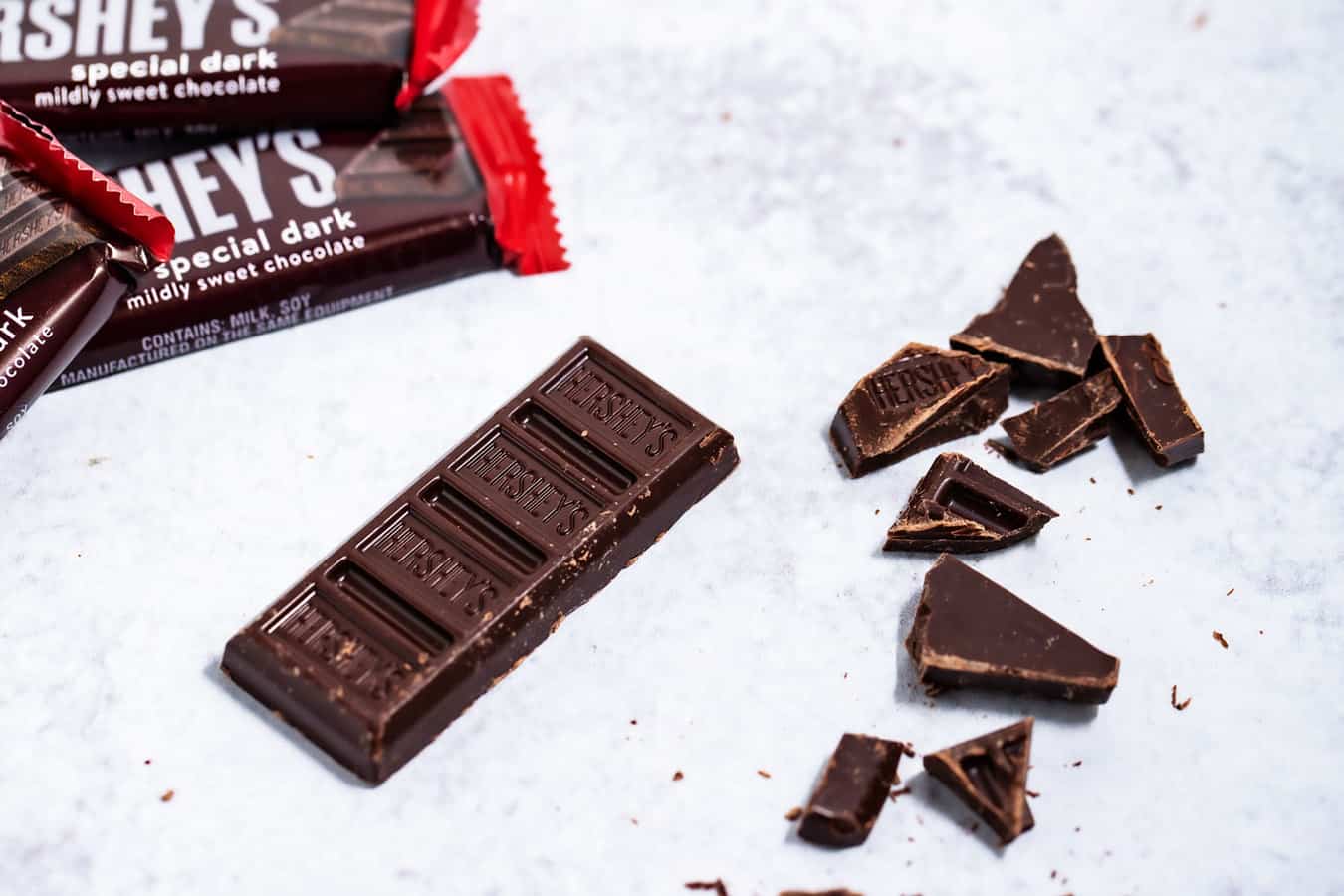 Chopped Hershey special dark chocolate bar.