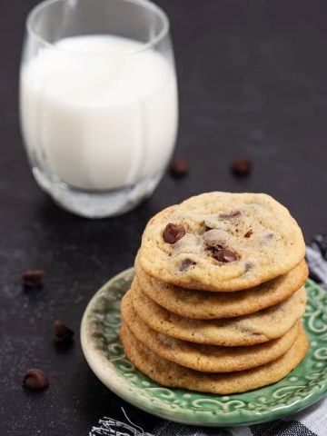 stack of cookies made with the Hershey chocolate chip cookie recipe