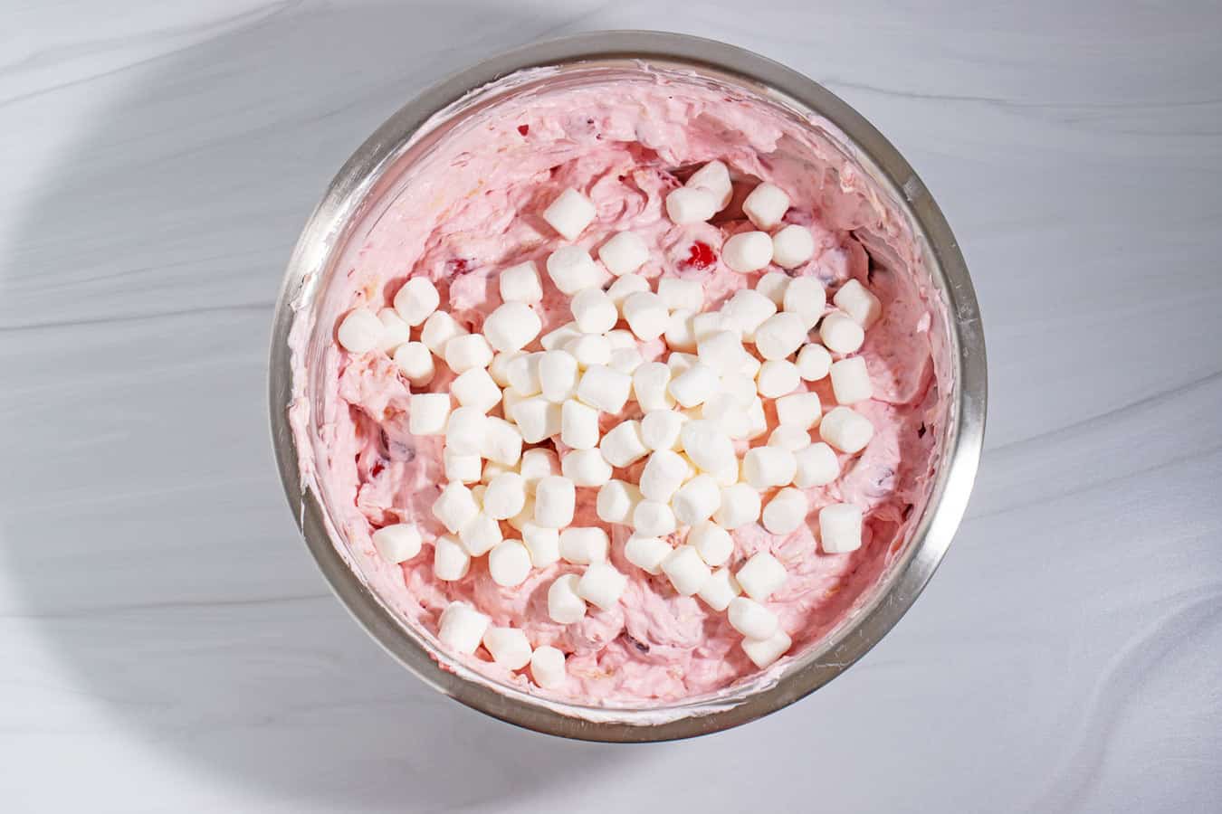 marshmallows on cherry fluff salad