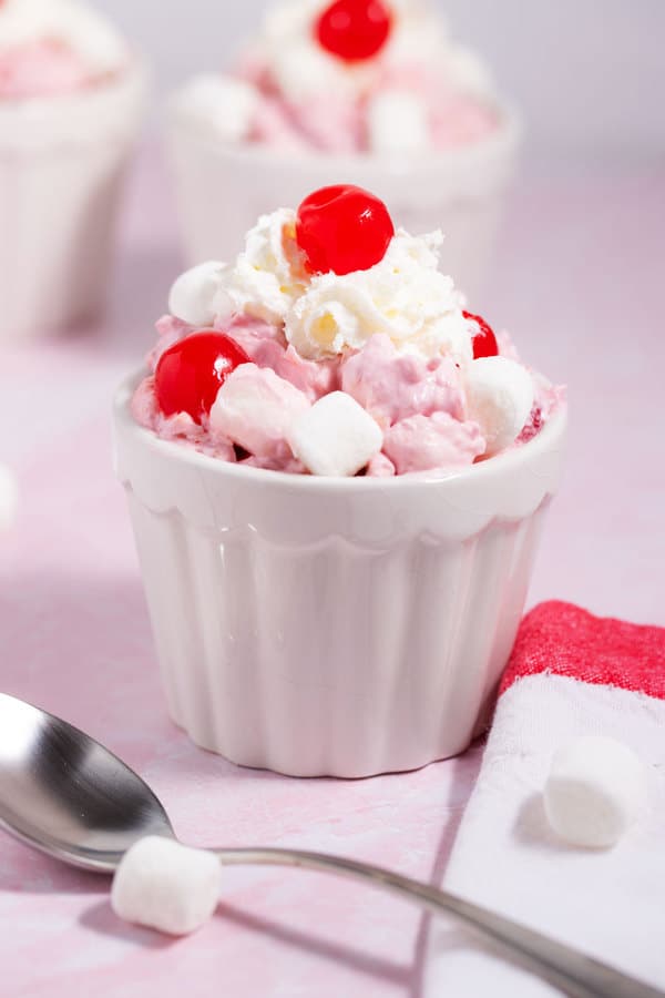 cherry fluff salad recipe without sweetened condensed milk with marshmallows and cherry on top