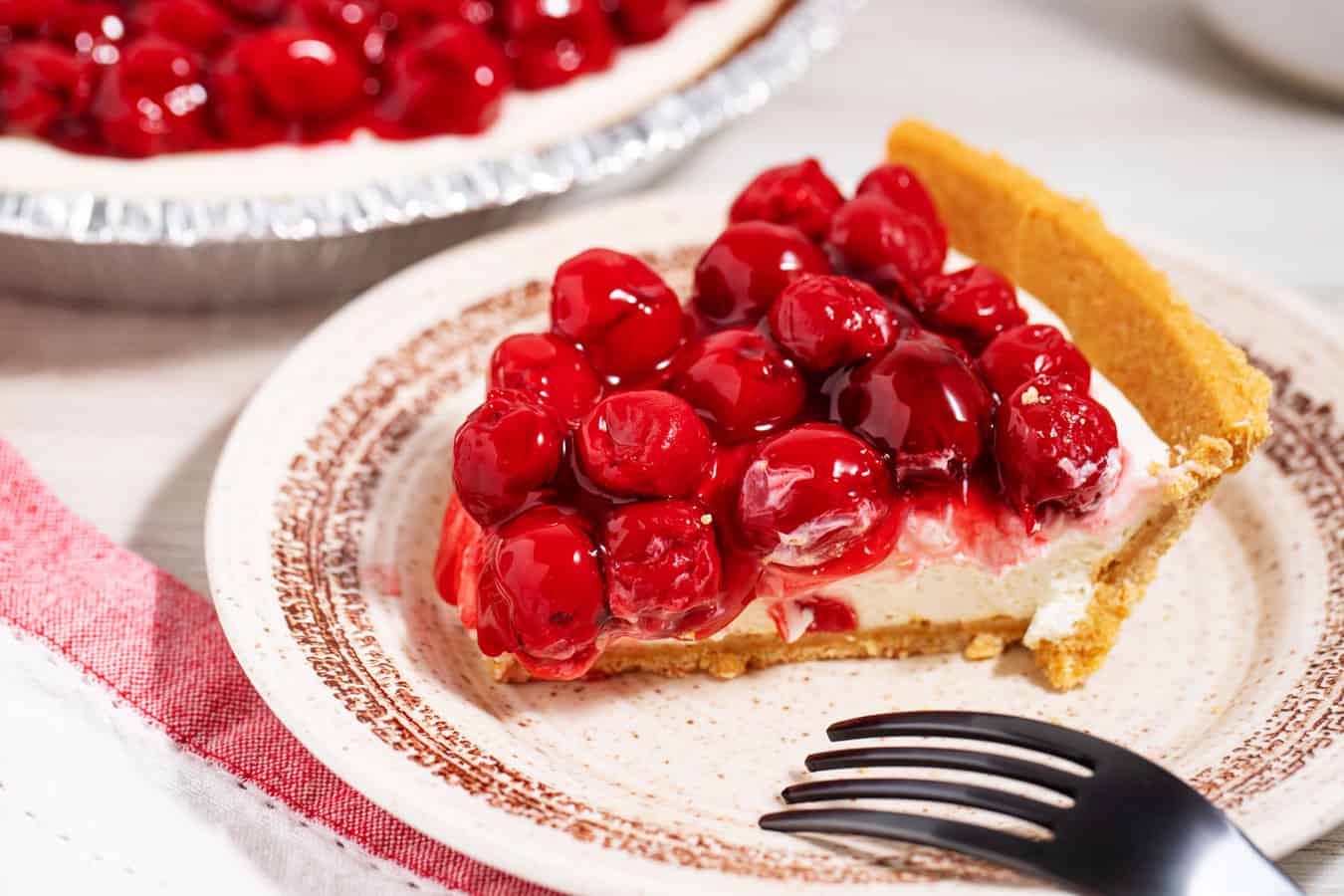no-bake cherry pie slice and fork